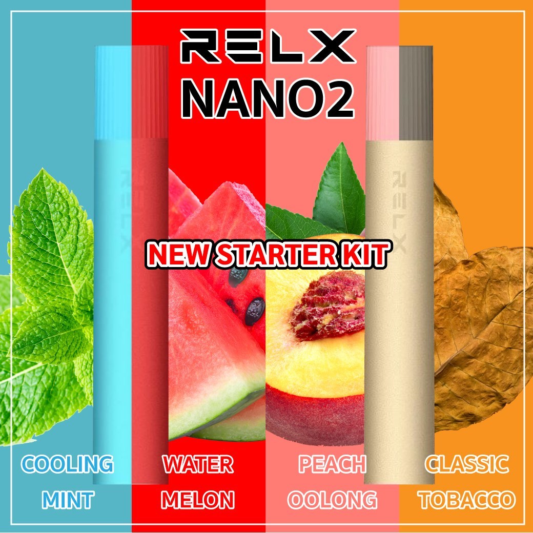 เป็นรุ่นเดียวของ Relx : Relx Nano2 เป็นแบบใช้แล้วทิ้ง100% จุดเด่นของ Relx nano2 คือ พกพาสะดวก ใช้งานง่าย กลิ่นชัด ใช้งานได้ 300-350 คำ